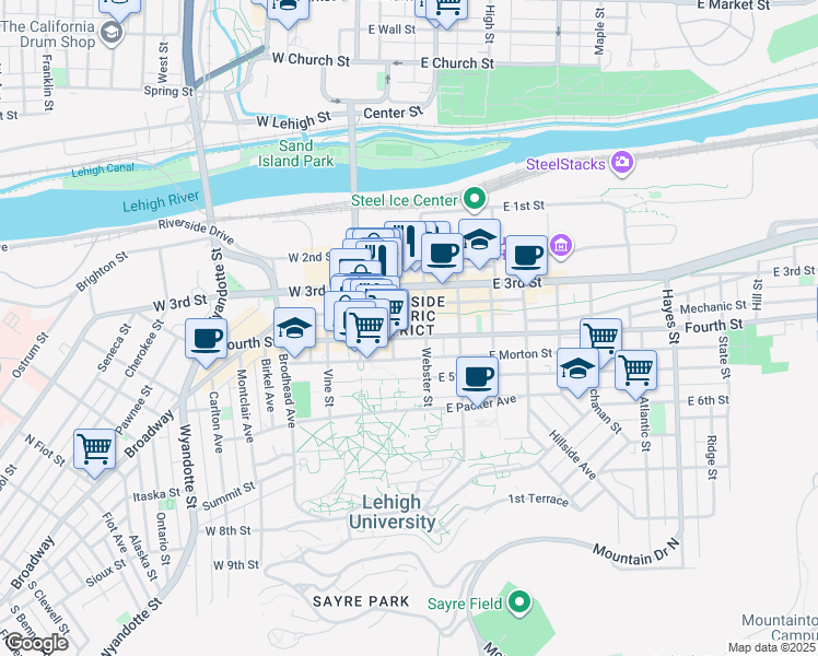 map of restaurants, bars, coffee shops, grocery stores, and more near in Bethlehem