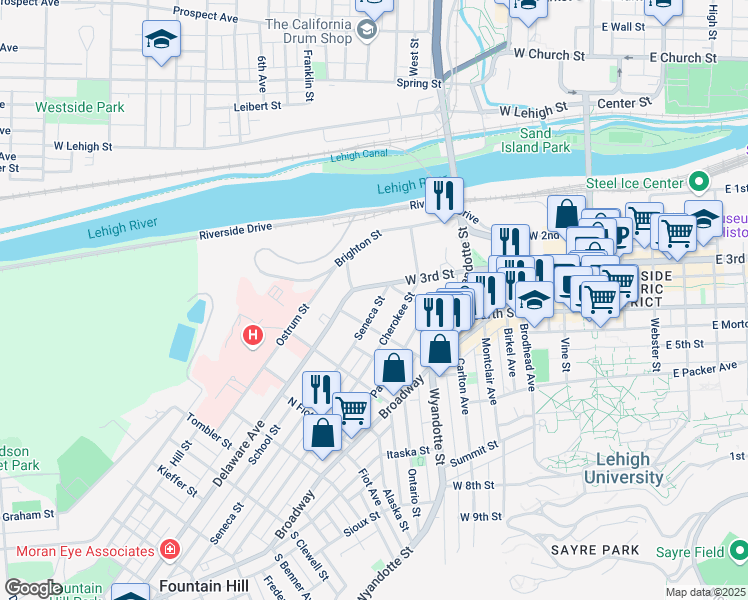 map of restaurants, bars, coffee shops, grocery stores, and more near 403 Delaware Avenue in Bethlehem