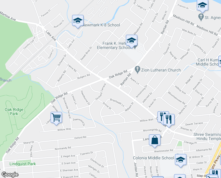 map of restaurants, bars, coffee shops, grocery stores, and more near 1017 Lake Avenue in Clark