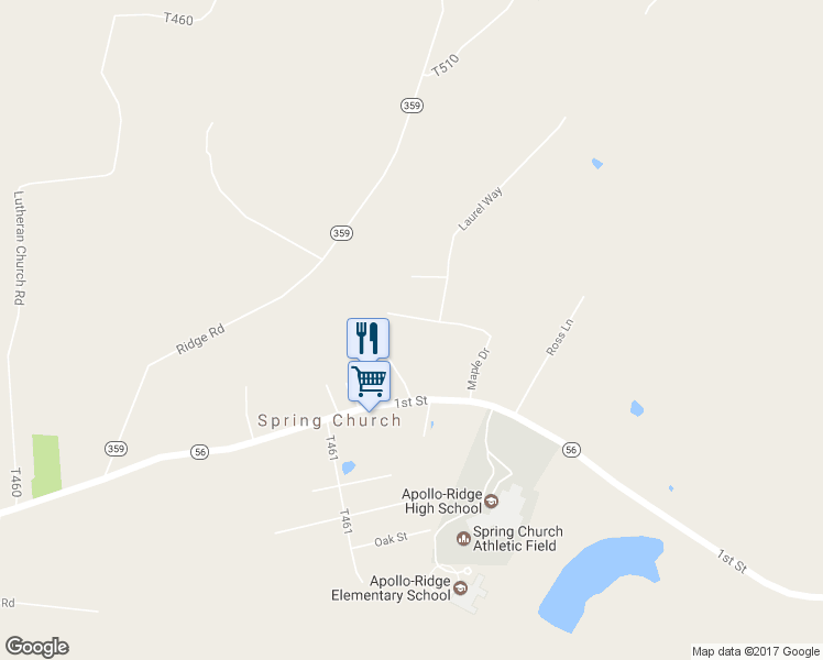 map of restaurants, bars, coffee shops, grocery stores, and more near 139 Maple Drive in Spring Church