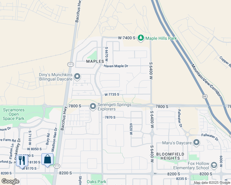 map of restaurants, bars, coffee shops, grocery stores, and more near 6598 West 7735 South in West Jordan
