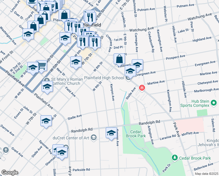 map of restaurants, bars, coffee shops, grocery stores, and more near 922 Kenyon Avenue in Plainfield