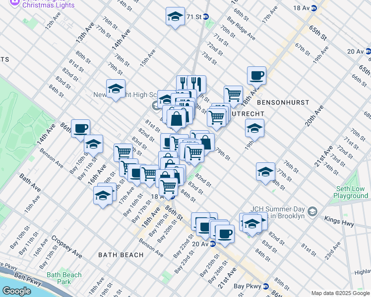 map of restaurants, bars, coffee shops, grocery stores, and more near 1727B 81st Street in Brooklyn