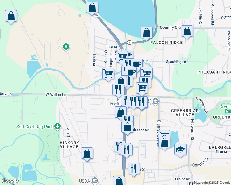 map of restaurants, bars, coffee shops, grocery stores, and more near 1708 Willox Ct in Fort Collins