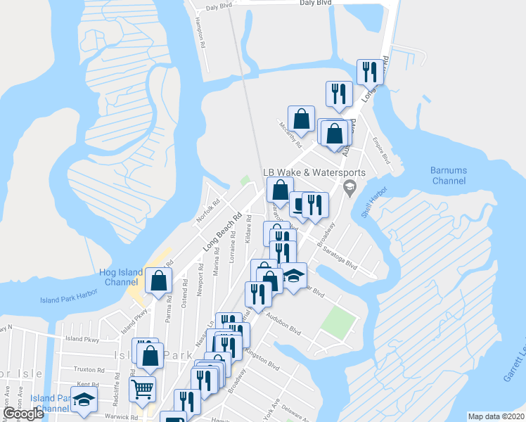 map of restaurants, bars, coffee shops, grocery stores, and more near 6 Parente Lane North in Island Park