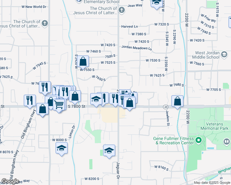 map of restaurants, bars, coffee shops, grocery stores, and more near 7738 S 2700 W in West Jordan