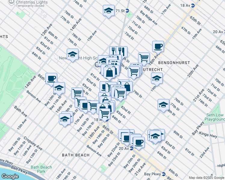 map of restaurants, bars, coffee shops, grocery stores, and more near 1727B 81st Street in Brooklyn