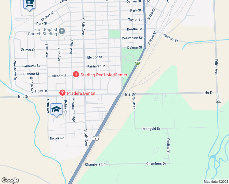 map of restaurants, bars, coffee shops, grocery stores, and more near 300 Iris Dr in Sterling