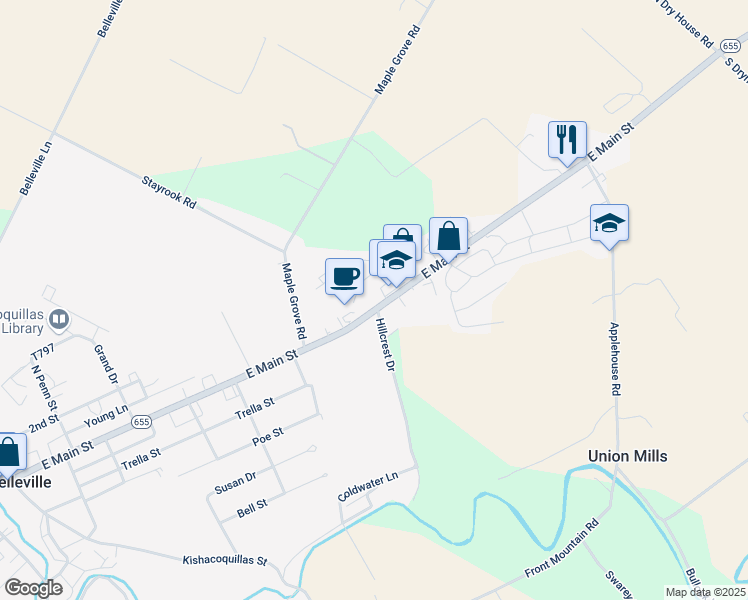 map of restaurants, bars, coffee shops, grocery stores, and more near 4451 East Main Street in Belleville