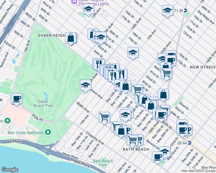 map of restaurants, bars, coffee shops, grocery stores, and more near 8622 15th Avenue in Brooklyn