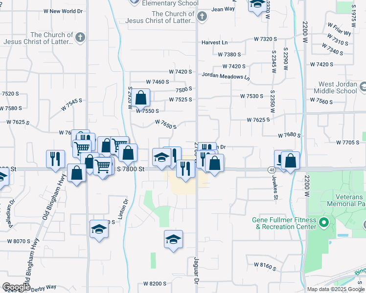 map of restaurants, bars, coffee shops, grocery stores, and more near 7738 S 2700 W in West Jordan