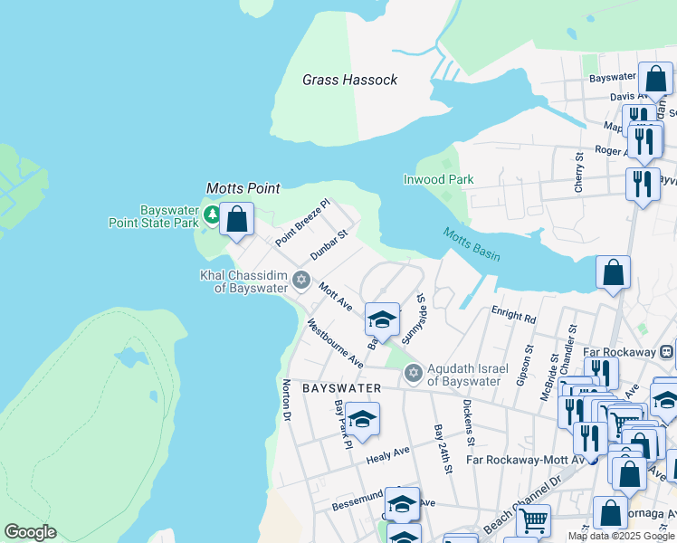 map of restaurants, bars, coffee shops, grocery stores, and more near 14-76 Egmont Place in Queens
