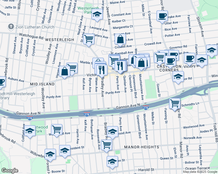 map of restaurants, bars, coffee shops, grocery stores, and more near 48 Wheeler Avenue in Staten Island