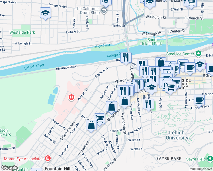 map of restaurants, bars, coffee shops, grocery stores, and more near 403 Delaware Avenue in Bethlehem