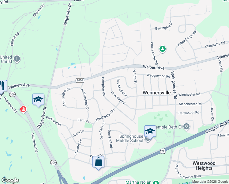 map of restaurants, bars, coffee shops, grocery stores, and more near 1485 Coventry Road in Allentown