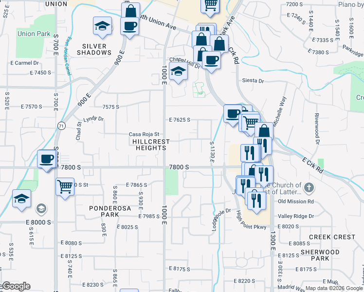 map of restaurants, bars, coffee shops, grocery stores, and more near 7713 South 1040 East in Midvale