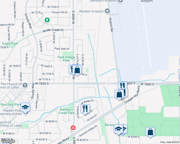 map of restaurants, bars, coffee shops, grocery stores, and more near 7719 South 4690 West in West Jordan