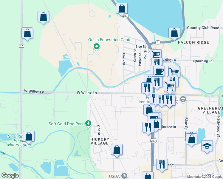 map of restaurants, bars, coffee shops, grocery stores, and more near 408 West Willox Street in Fort Collins