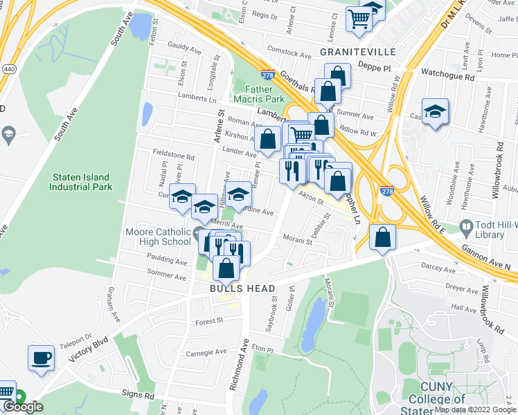 map of restaurants, bars, coffee shops, grocery stores, and more near 41 Jardine Avenue in Staten Island