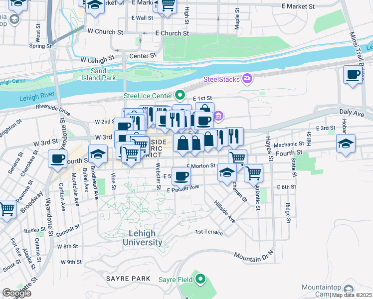 map of restaurants, bars, coffee shops, grocery stores, and more near 326 Polk Street in Bethlehem
