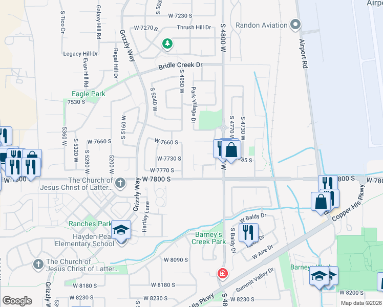 map of restaurants, bars, coffee shops, grocery stores, and more near 7712 South 4910 West in West Jordan