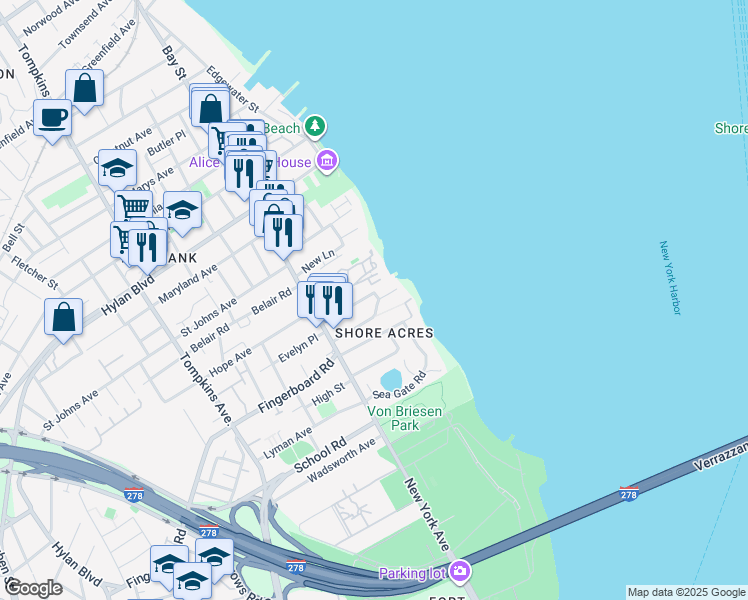 map of restaurants, bars, coffee shops, grocery stores, and more near 6 Cliff Court in Staten Island
