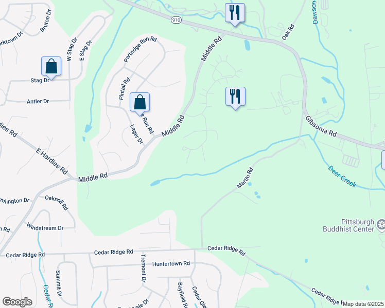 map of restaurants, bars, coffee shops, grocery stores, and more near 203 Tyler Court in Gibsonia