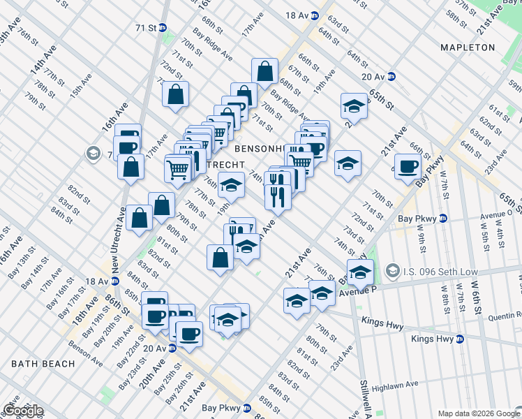 map of restaurants, bars, coffee shops, grocery stores, and more near 1937 76th Street in Brooklyn