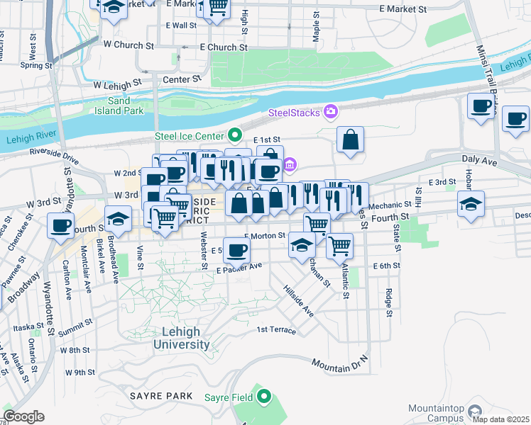 map of restaurants, bars, coffee shops, grocery stores, and more near 330 Fillmore Street in Bethlehem