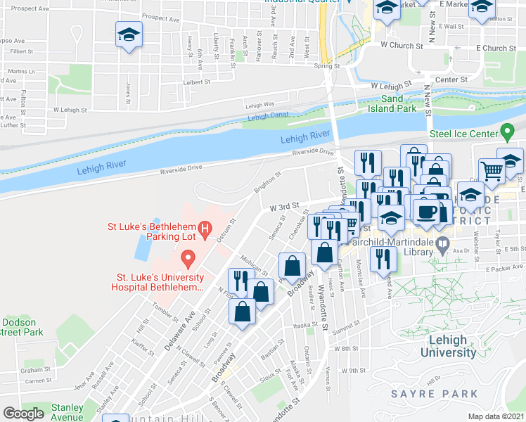 map of restaurants, bars, coffee shops, grocery stores, and more near 403 Delaware Avenue in Bethlehem