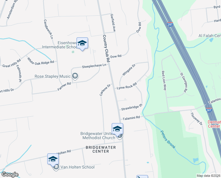 map of restaurants, bars, coffee shops, grocery stores, and more near 723 Country Club Road in Bridgewater