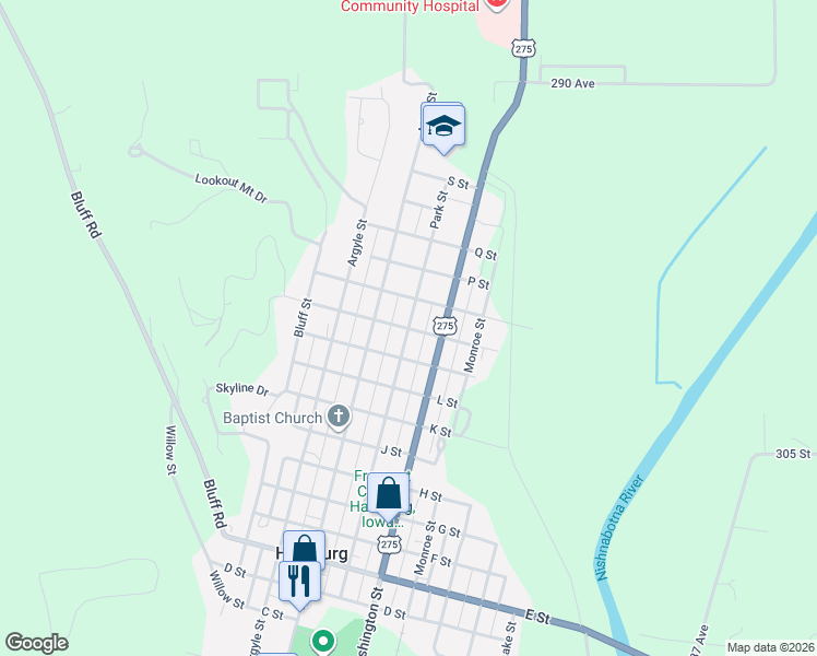 map of restaurants, bars, coffee shops, grocery stores, and more near N Street in Hamburg