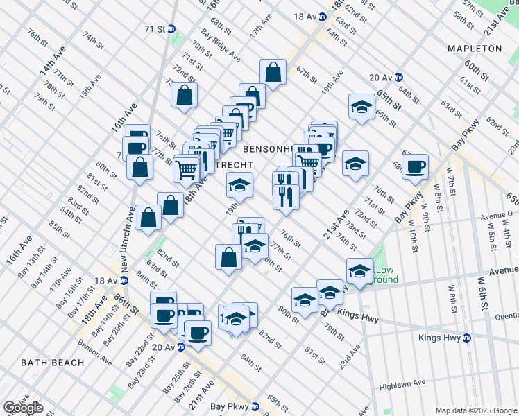map of restaurants, bars, coffee shops, grocery stores, and more near 1937 76th Street in Brooklyn