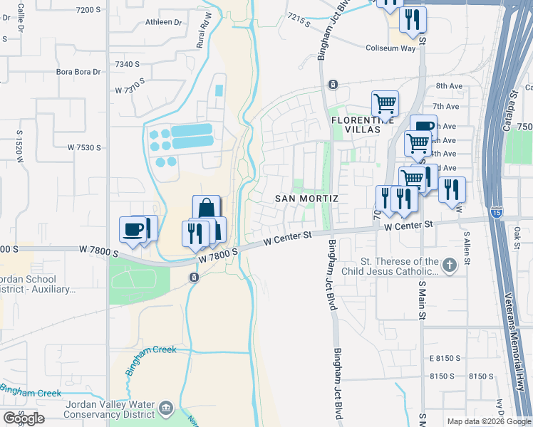 map of restaurants, bars, coffee shops, grocery stores, and more near 1047 Soho Drive in Midvale