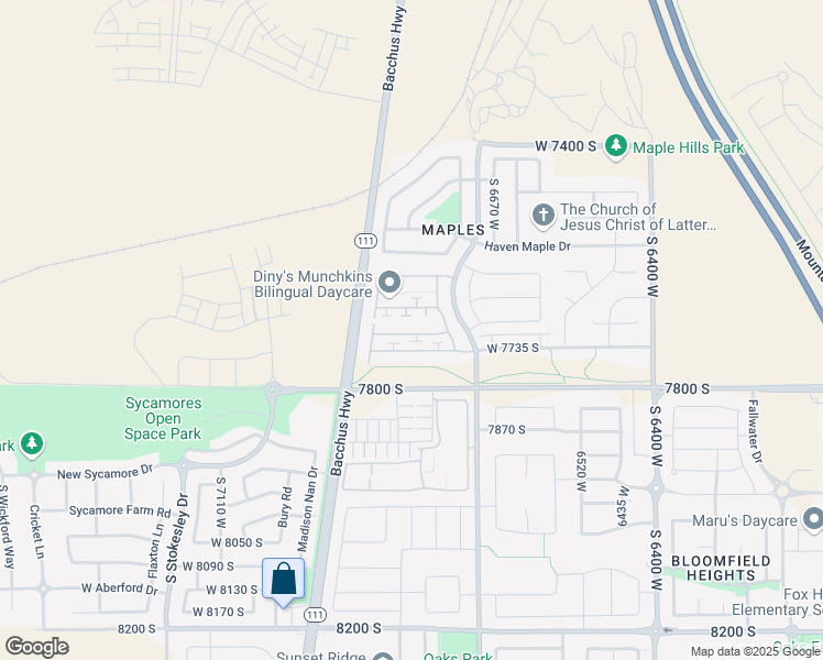map of restaurants, bars, coffee shops, grocery stores, and more near 6812 Callery Lane in West Jordan