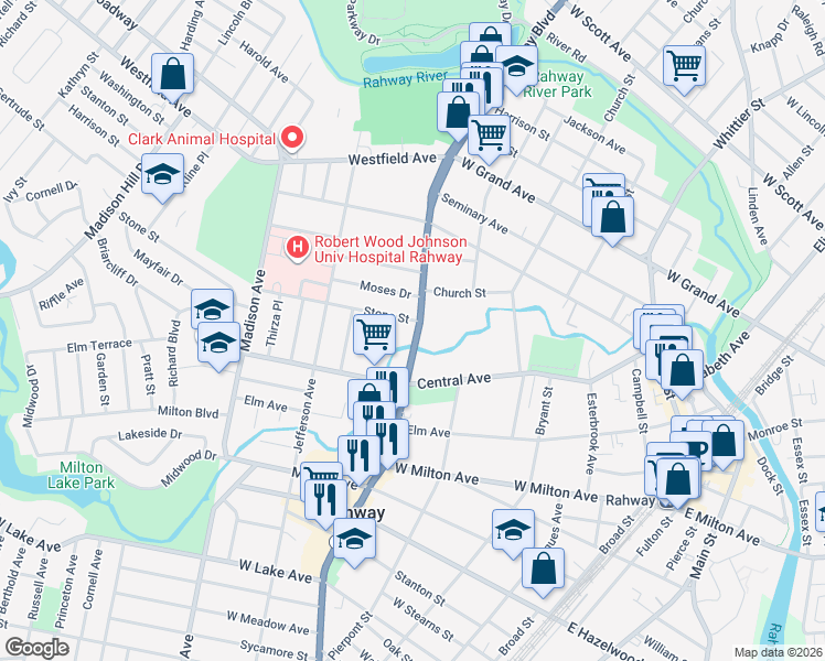 map of restaurants, bars, coffee shops, grocery stores, and more near 1216 Saint Georges Avenue in Rahway