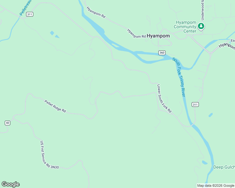 map of restaurants, bars, coffee shops, grocery stores, and more near Lower South Fork Road in Hyampom