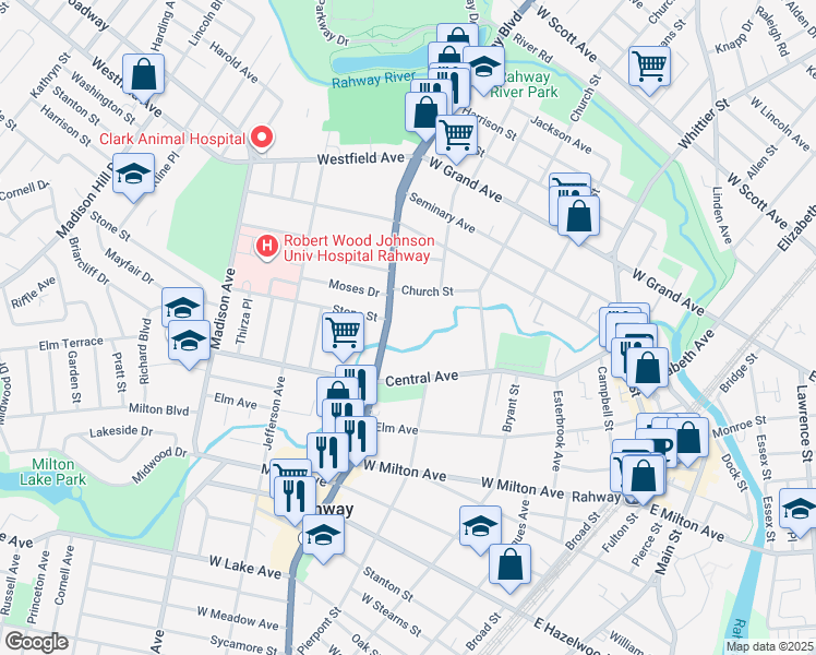 map of restaurants, bars, coffee shops, grocery stores, and more near 1319 Saint Georges Avenue in Rahway
