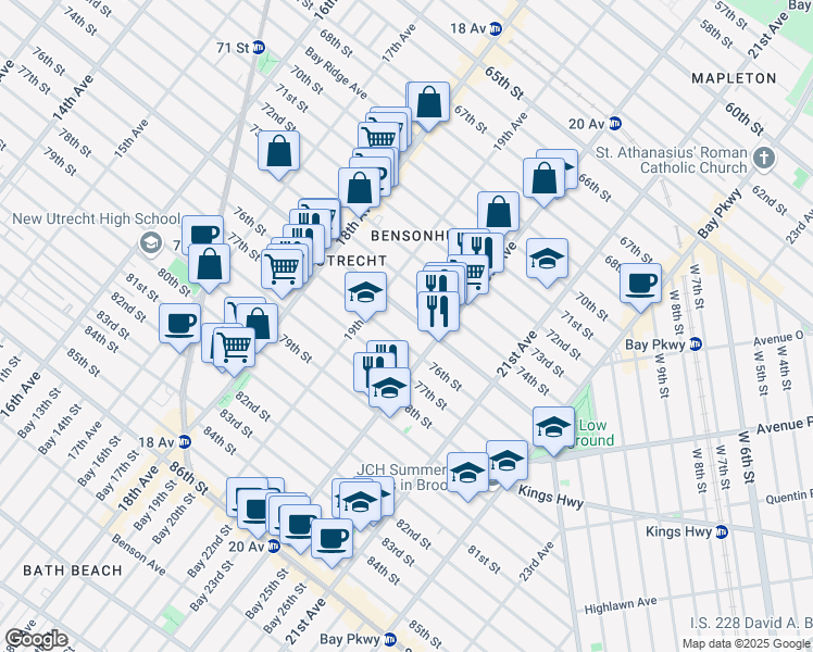 map of restaurants, bars, coffee shops, grocery stores, and more near 1937 76th Street in Brooklyn