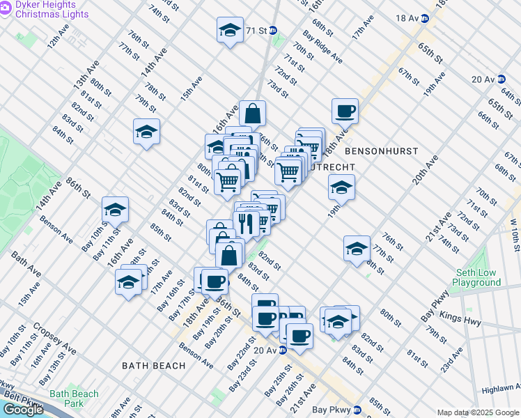 map of restaurants, bars, coffee shops, grocery stores, and more near 1769 80th Street in Brooklyn