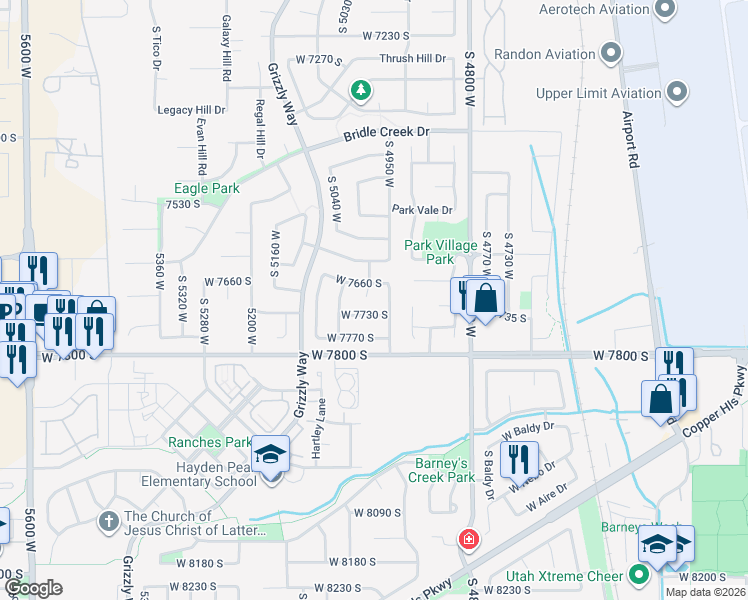 map of restaurants, bars, coffee shops, grocery stores, and more near 4968 West 7730 South in West Jordan