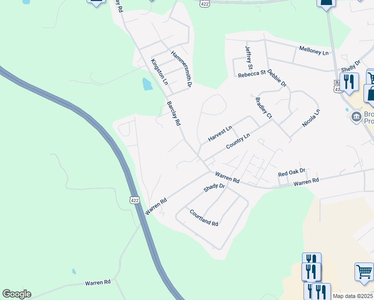map of restaurants, bars, coffee shops, grocery stores, and more near 986 Barclay Road in Indiana