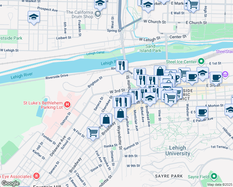 map of restaurants, bars, coffee shops, grocery stores, and more near 503 West 4th Street in Bethlehem