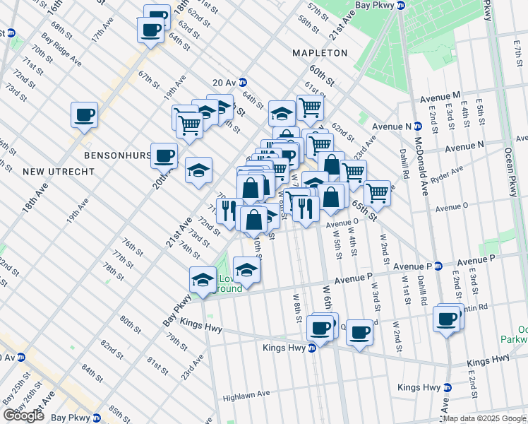 map of restaurants, bars, coffee shops, grocery stores, and more near 1471 West 9th Street in Brooklyn