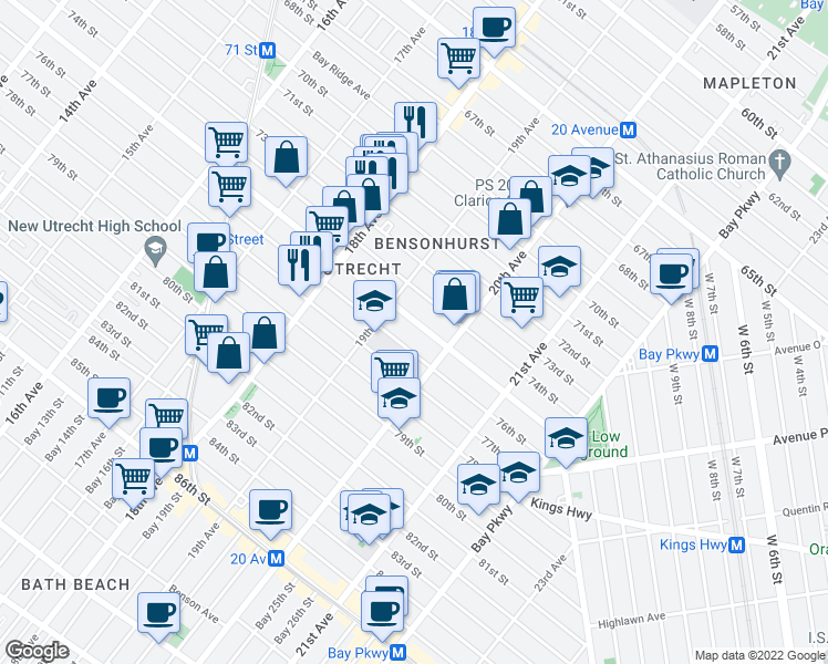 map of restaurants, bars, coffee shops, grocery stores, and more near 1937 76th Street in Brooklyn