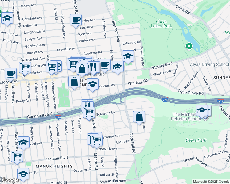 map of restaurants, bars, coffee shops, grocery stores, and more near 103 Reon Avenue in Staten Island