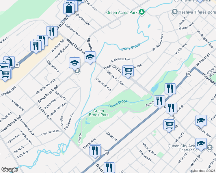 map of restaurants, bars, coffee shops, grocery stores, and more near 428 Tappan Avenue in North Plainfield