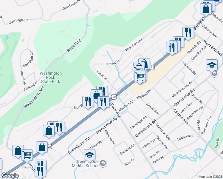 map of restaurants, bars, coffee shops, grocery stores, and more near 1300 Rock Avenue in North Plainfield