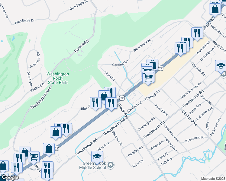 map of restaurants, bars, coffee shops, grocery stores, and more near 2 Louise Avenue in North Plainfield