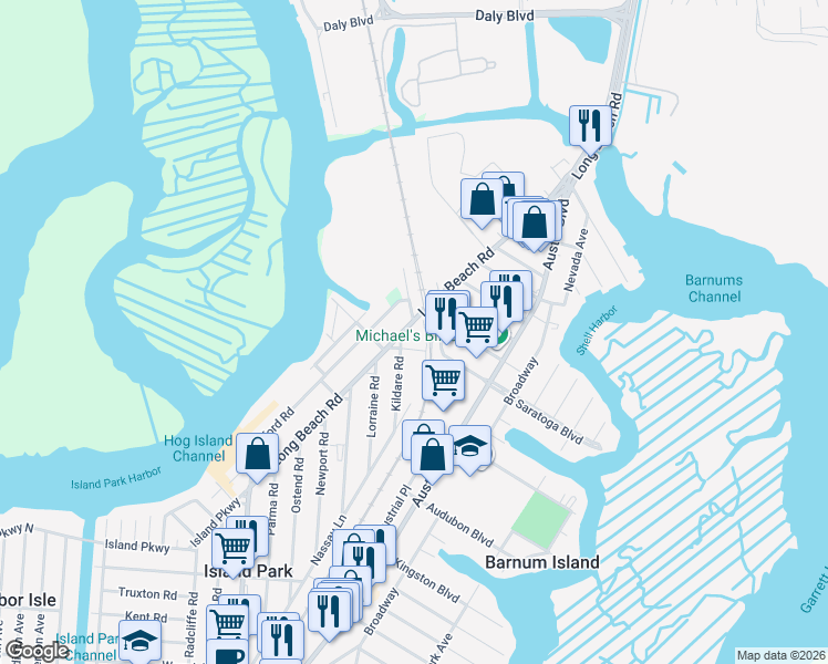map of restaurants, bars, coffee shops, grocery stores, and more near 6 Parente Lane North in Island Park